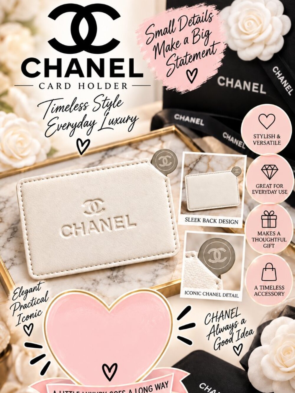 GWP Chanel Embossed Leather Card Holder with Mirror NWT